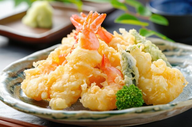 Premium Photo | A golden Japanese tempura featuring an assortment of