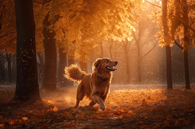 Golden Joy A Happy Dog in the Park generative IA