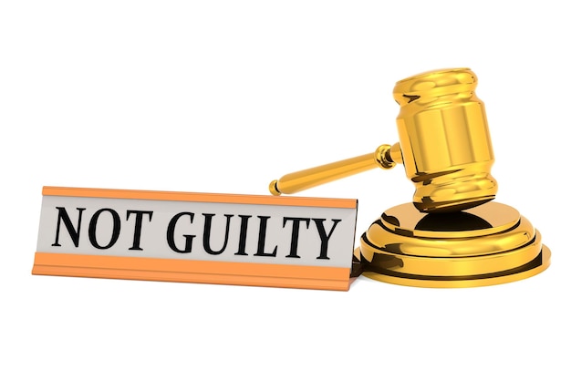 Photo golden judge gavel with not guilty word