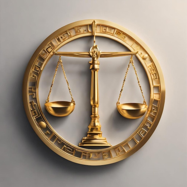 A golden justice symbol on a gray background