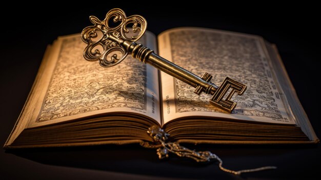 A golden key inserted into a book