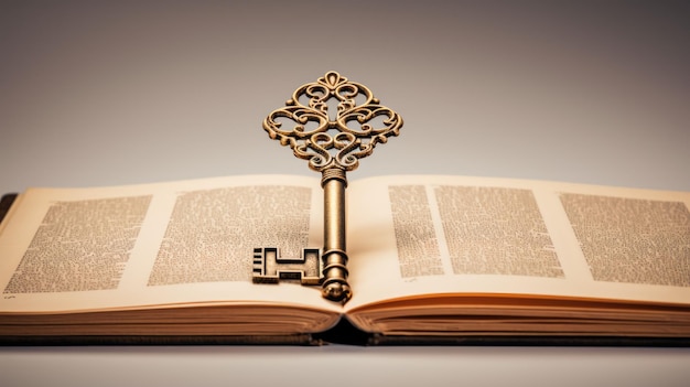 A golden key inserted into a book