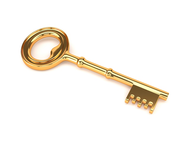 Golden Key isolated on a white background. 3d illustration.