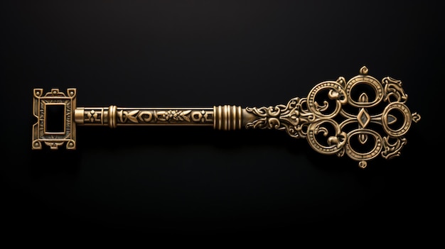 Photo golden key with glowing lights and dark background