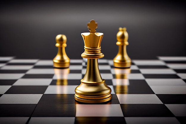 Golden king piece on a chessboard The concept of playing chess Generative AI