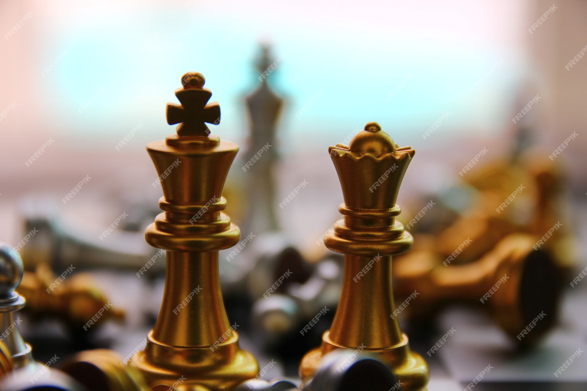 Premium Photo  Golden king chess is last standing in the chess board