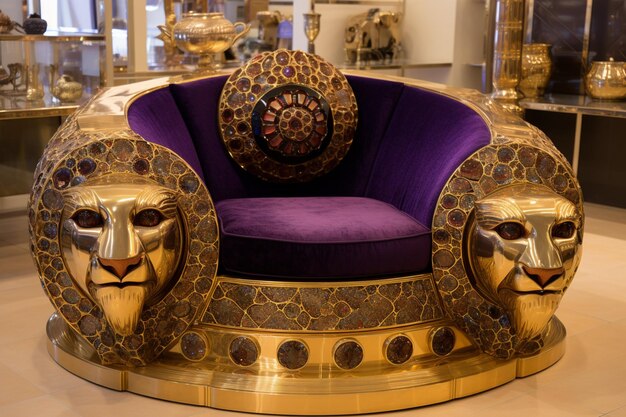 Фото Золотой королевский трон, украшенный драгоценными камнями.