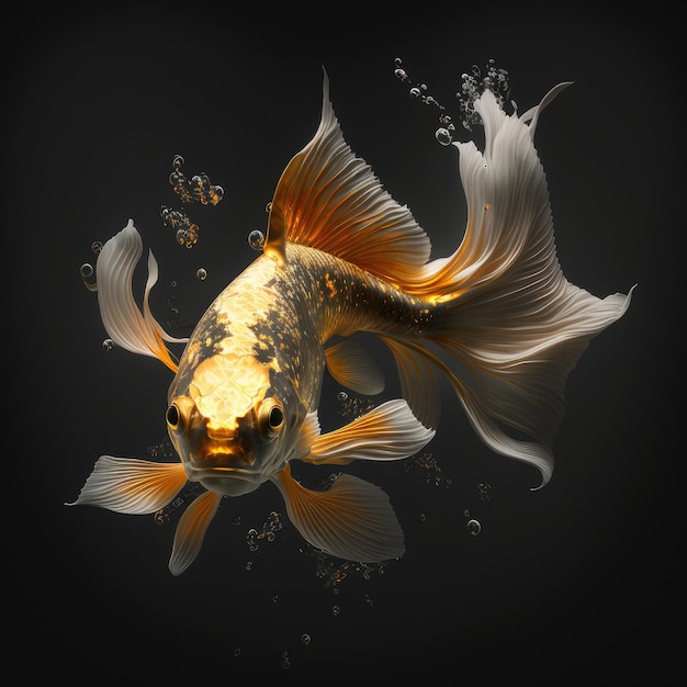 Golden Koi Fish Swimming in a Dark Pond