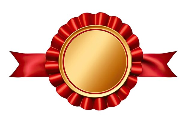 Photo golden label with red ribbon