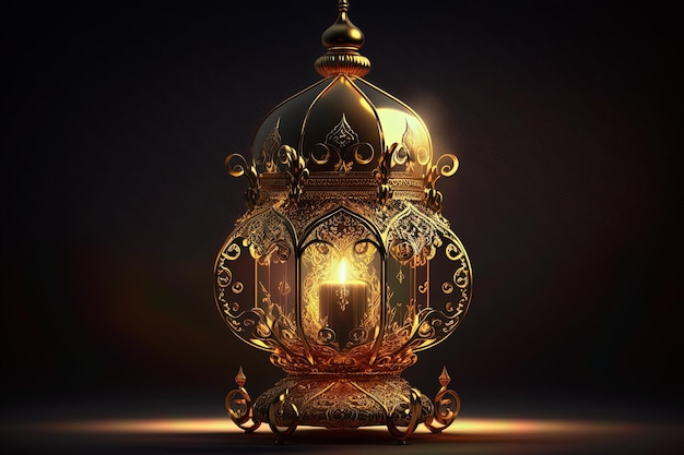 A golden lamp with a candle in the middle