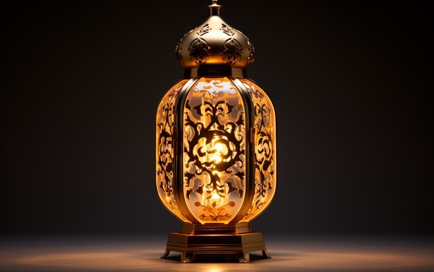 Photo golden lantern with candle lamp with arabic decoration arabesque design