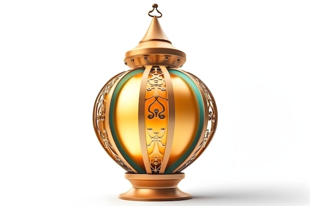 Golden lantern with a pattern on the top.