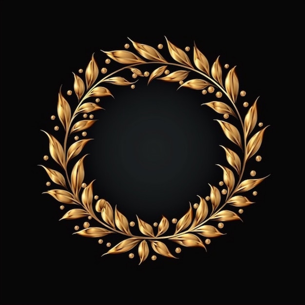 Golden laurel leaves circular door wreath picture AI Generated art