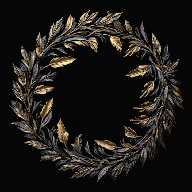 Photo golden laurel leaves wreath frame black background ai generated art