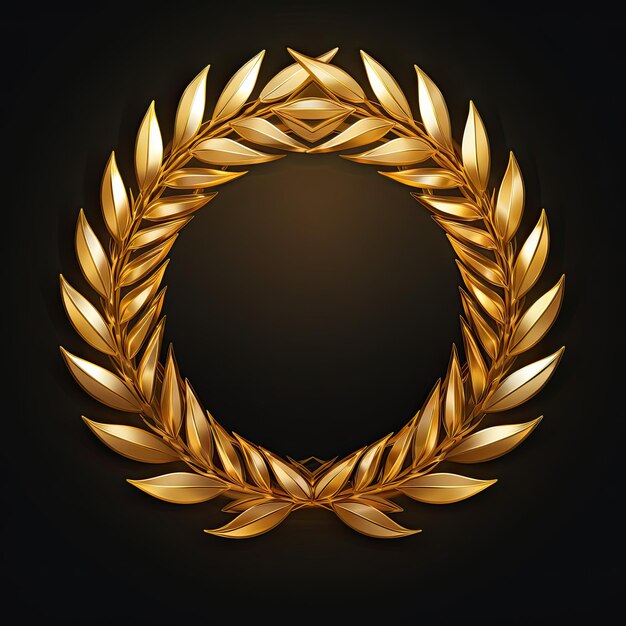 Golden laurel wreath isolated on black background 3D rendering