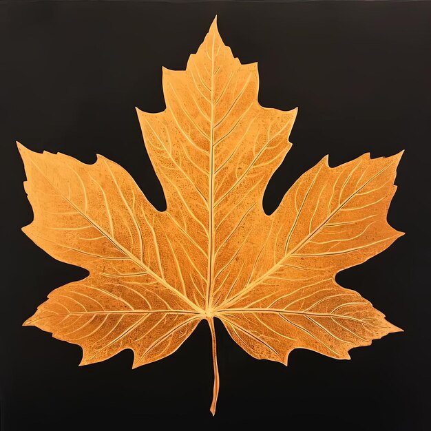 Photo a golden leaf on a black background