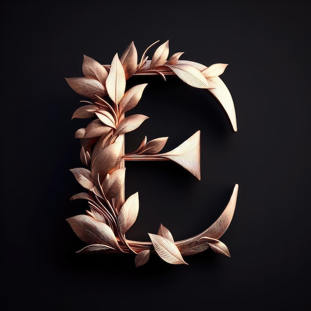 Photo golden leaf letter e