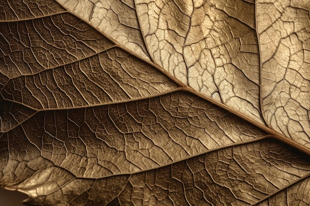 Golden leaf texture with natural veins and intricate details on a neutral background