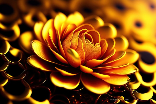 Golden Leather Flower Design Intricate Detail Gold Highlights Shiny Background Wallpaper Luxury