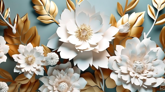 Golden leaves floral botanical wallpaper Bright color Generative Ai