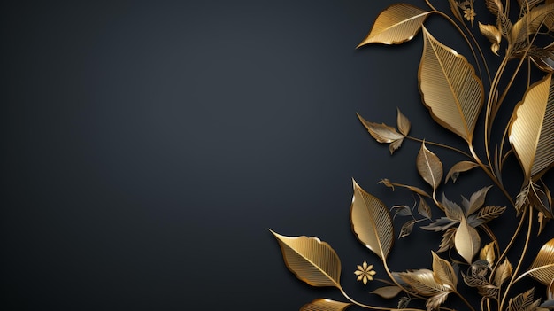 golden leaves and flowers on a black background