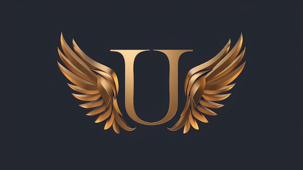 Photo a golden letter 39u39 with wings on a black background