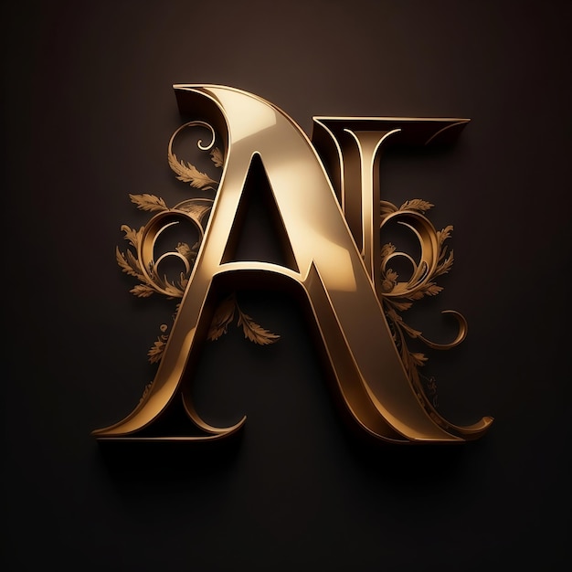 Photo a golden letter a on a black background with a gold leaf design.