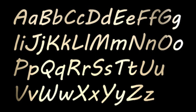 Foto lettere dorate degli alfabeti dell'alfabeto inglese su sfondo nero lettere inglesi da aa a zz scritte in corsivo 3d render