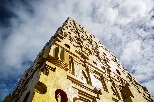 Golden light of Phuthakaya Pagoda at Sangklaburi province Kanchanaburi in Thailand.