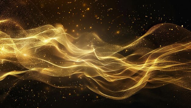 Golden light waves on a black background The concept of luxury and elegance