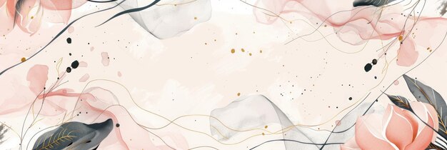 Photo golden line art flower and botanical leaves wallpaper generative ai