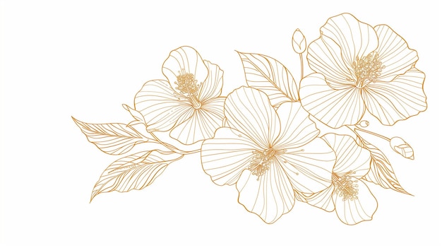 白い背景の花のゴールデンラインアート 結婚式の招待カードやグリーティングカードのデザイン