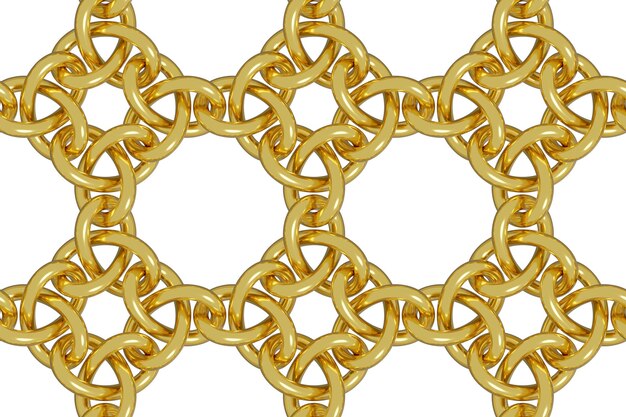 Golden link weave seamless pattern. 3d illustration.