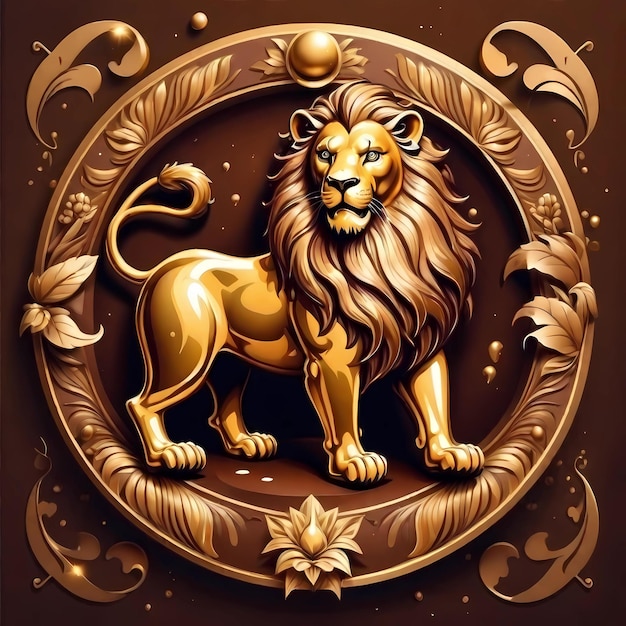 Golden lion on a chocolate background