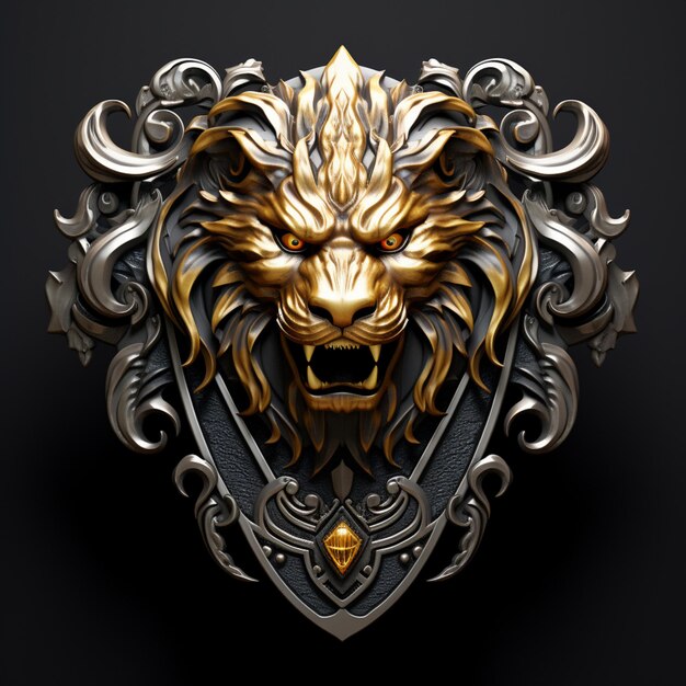 Photo golden lion on gold shield