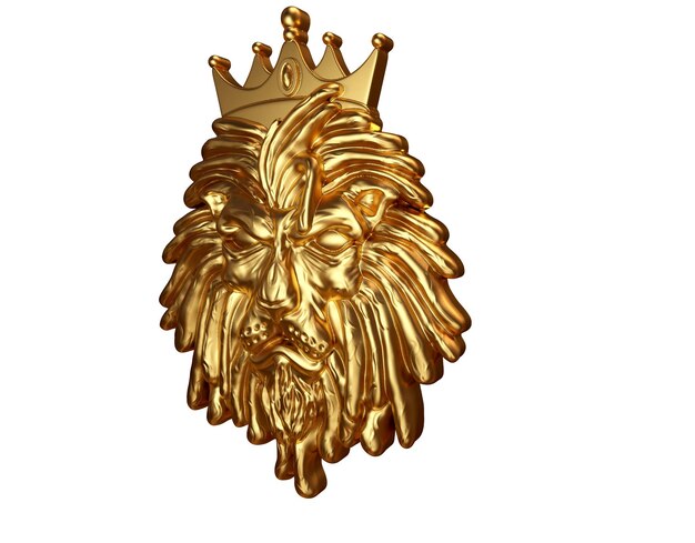 Golden Lion Head Sculpture Isolated 3D rendering