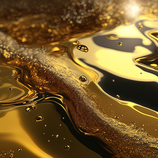 Golden liquid closeup with glitters