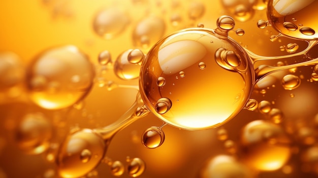 Golden liquid oil with air bubbles