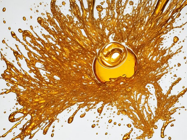 Golden liquid splash isolated on white background ai generated