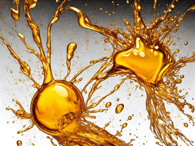 Golden liquid splash isolated on white background ai generated