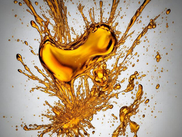 Golden liquid splash isolated on white background ai generated