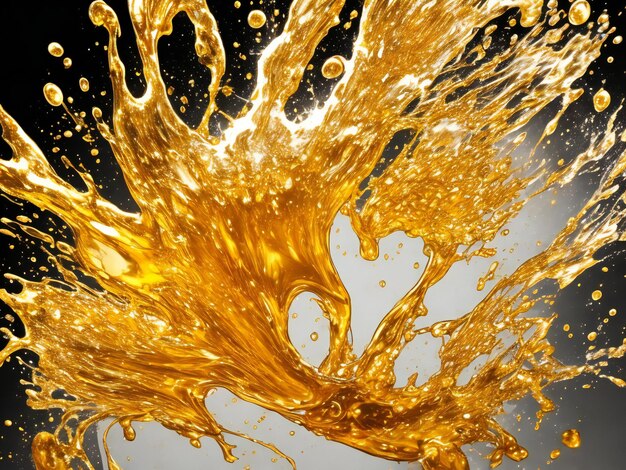 Golden liquid splash isolated on white background ai generated