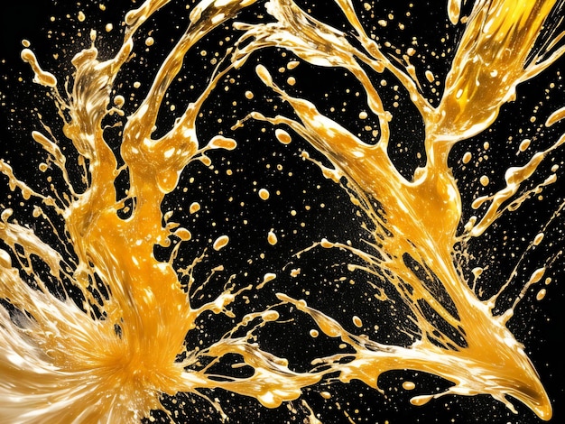 Golden liquid splash isolated on white background ai generated