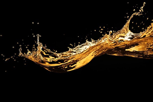 Photo a golden liquid splashing against a black background the liquid is shimmering generative ai