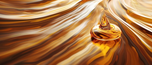 Photo golden liquid swirl with droplet impact