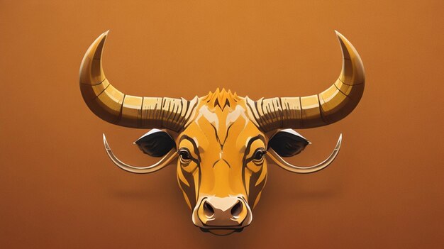 Golden Longhorn Bull Buffalo Cow Head Taurus Logo