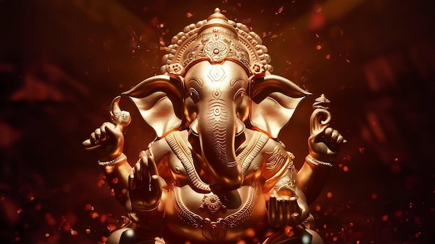 Photo golden lord ganesha sclupture over dark background celebrate lord ganesha festival