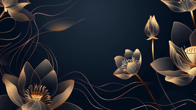 Golden lotus flower line art design Lotus flowers design for wallpaper natural wall art banners prints invitations and packaging design Modern illustration