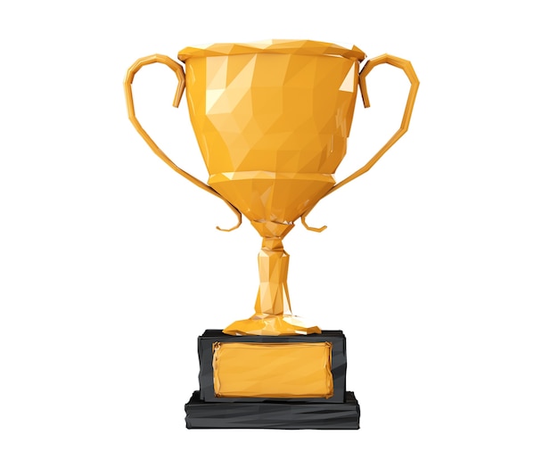 Golden Low Polygons Trophy on a white background. 3d Rendering