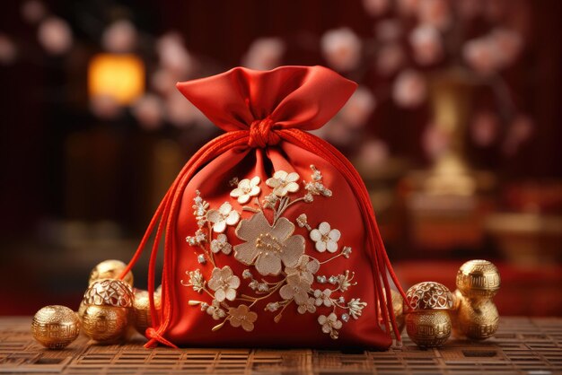 Photo golden lucky bag chinese elements generate with ai